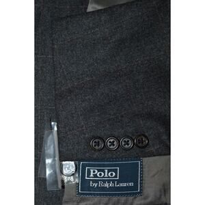 44R (2 Piece Suit) Polo Ralph Lauren Gray w/Purple Windowpane 34x29 MENS